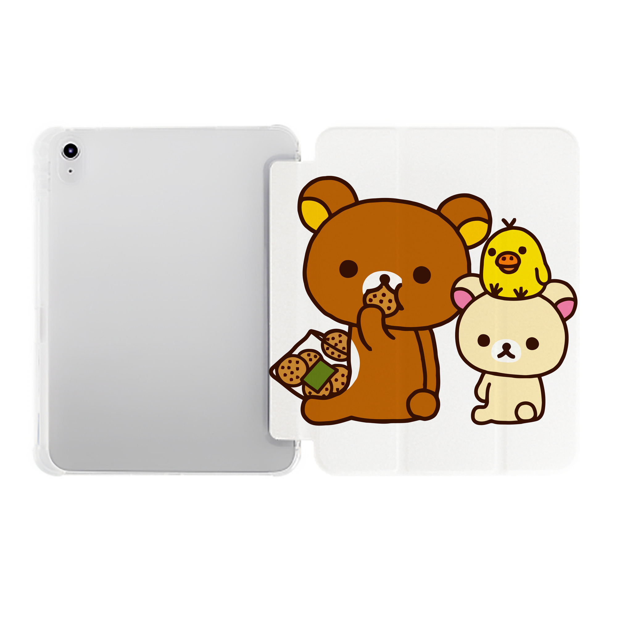 （画像用） リラックマ リラックマ キイロイトリ Rilakkuma Korilakkuma Kiiroitori IPad ケース ペン収納付き 三つ折りスタンド PUレザー×シリコン 対応機種9.5/10.5/10.9インチ